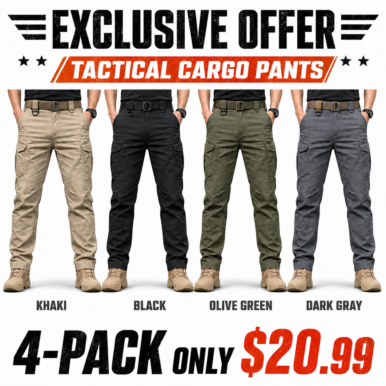 ✅ - 4-PACK ONLY $20.99-(Khaki/ Black/Olive Green / Dark Gray)